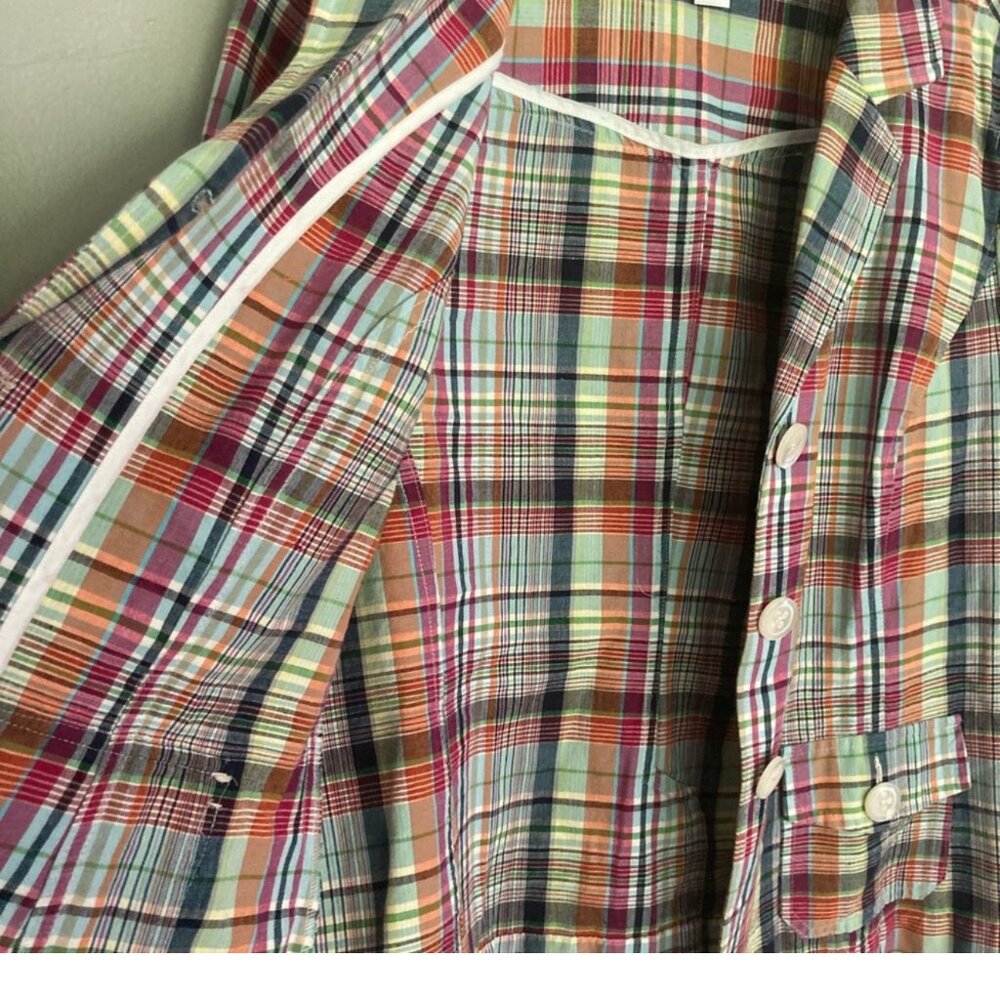 XL Cotton Plaid Madras Blazer Jacket Talbots 16 preppy academia stripe retro 90s - Picture 13 of 16